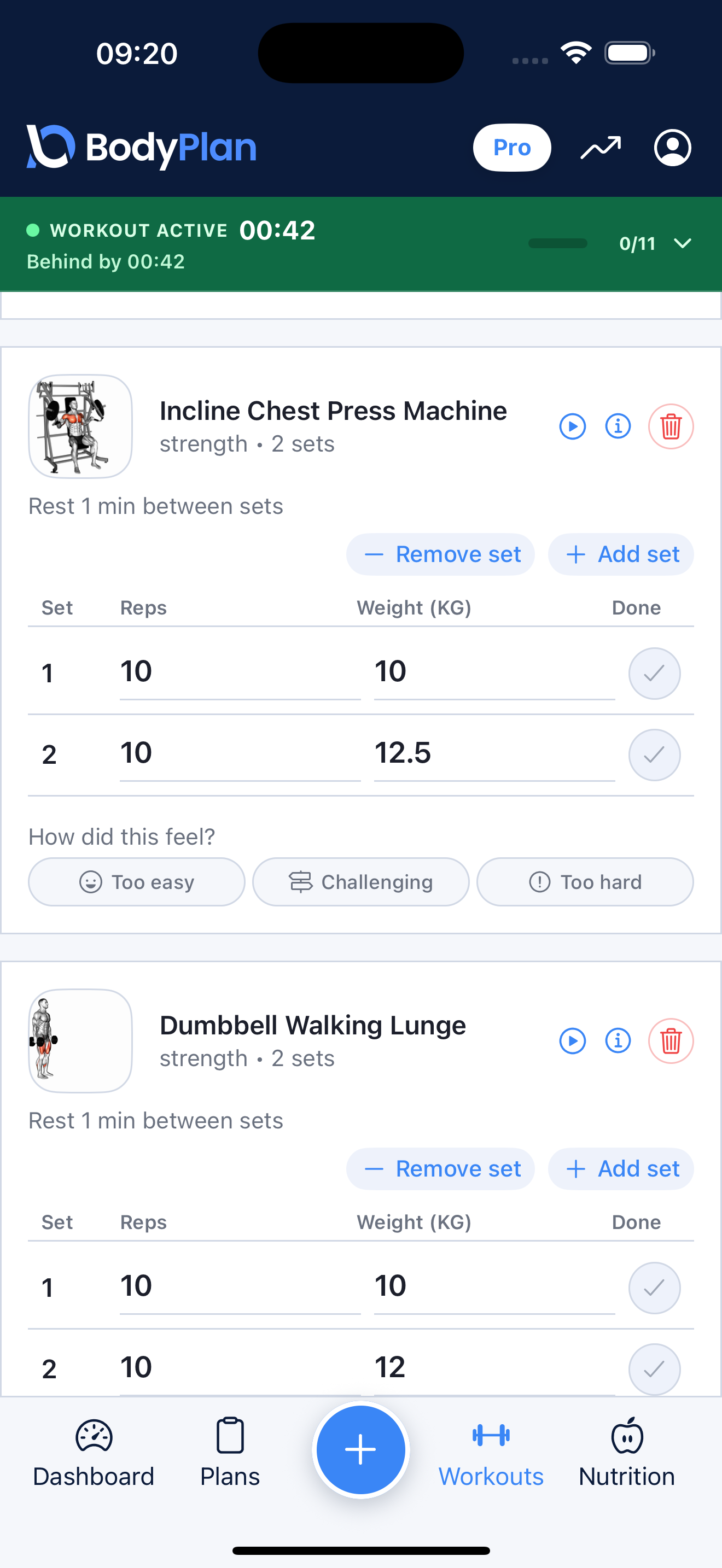 A BodyPlan guided workout session in progress